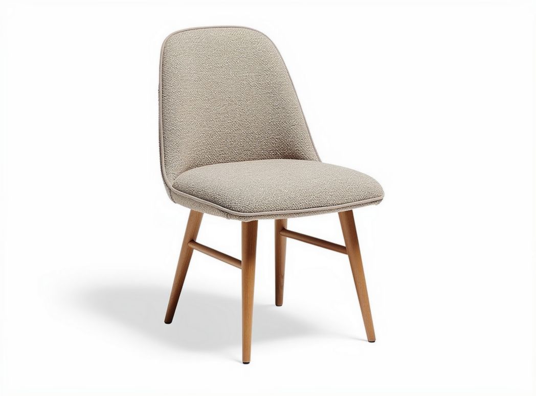 Upholstered dining chair with wooden legs in beige 45 x 50 x 85cm