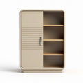 Modern storage cabinet with wooden shelves and sliding door beige 80 x 40 x 100cm