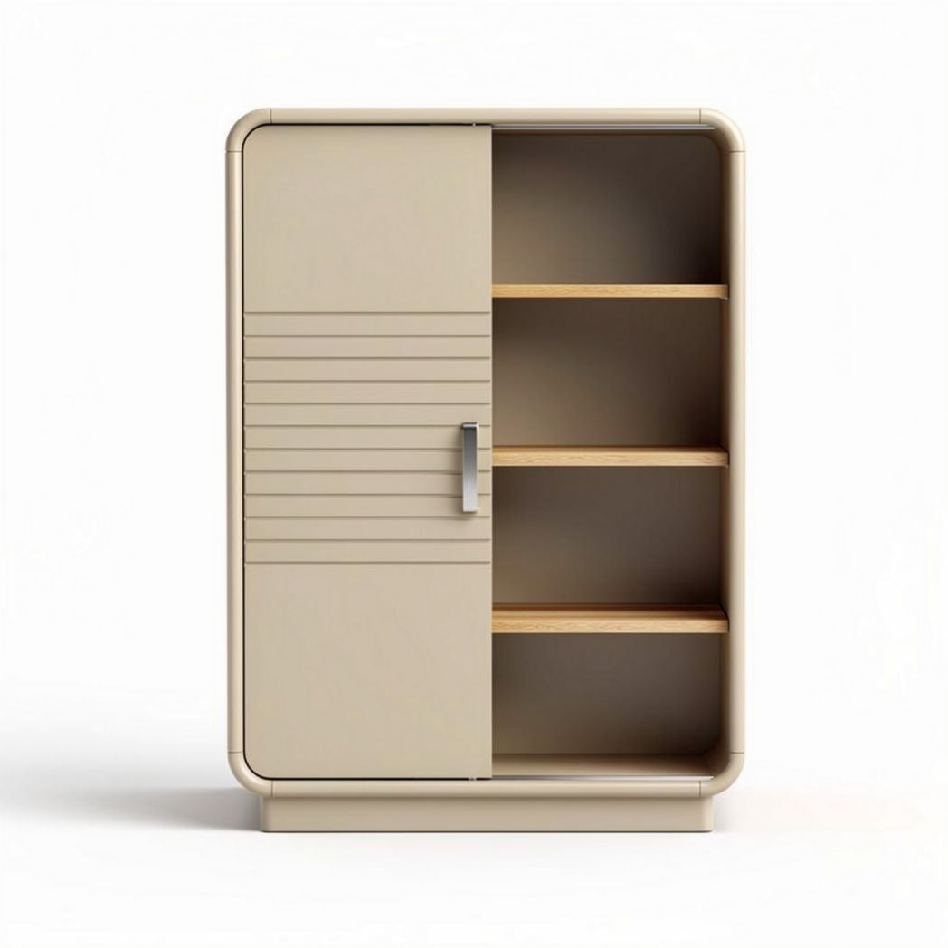 Modern storage cabinet with wooden shelves and sliding door beige 80 x 40 x 100cm