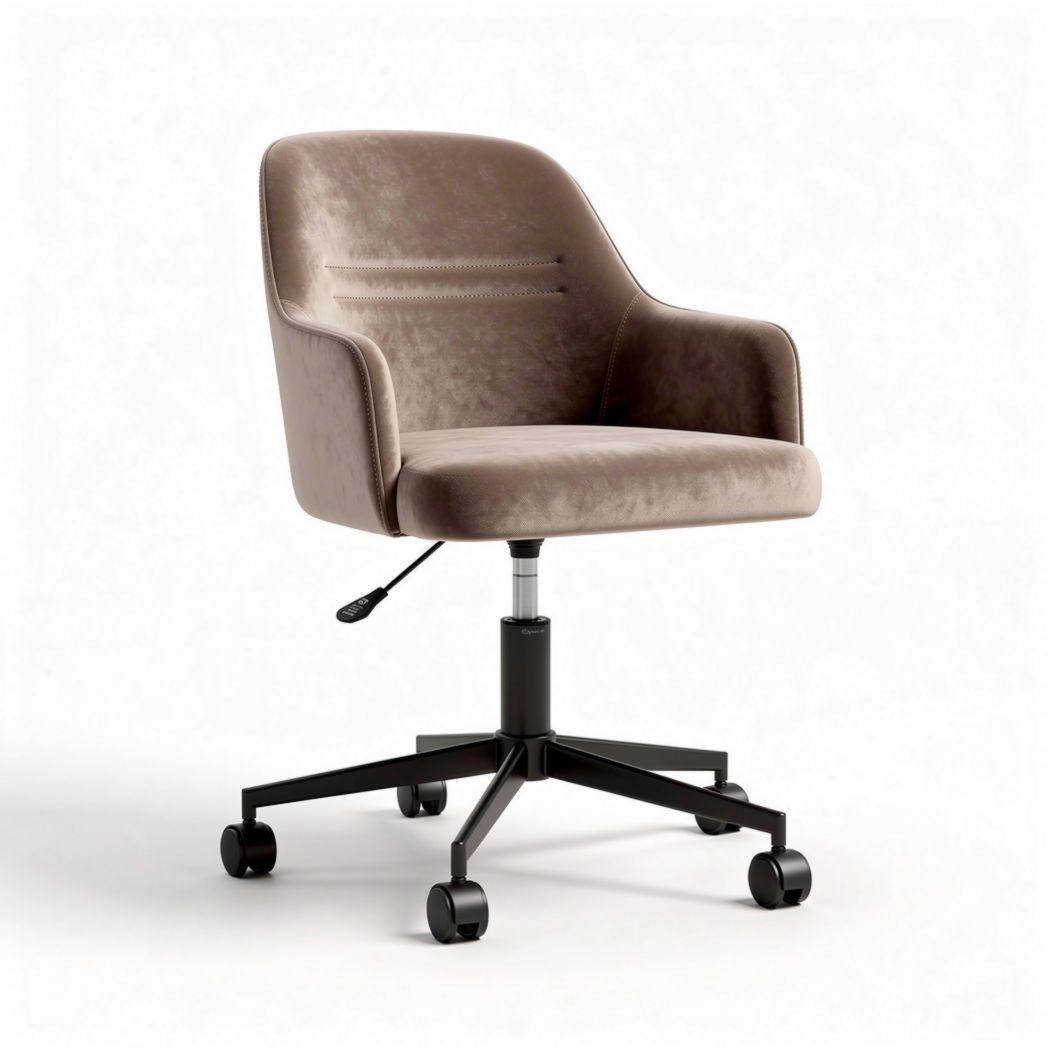 Fabric upholstered swivel office chair with adjustable height and black base 56 x 56 x 85cm