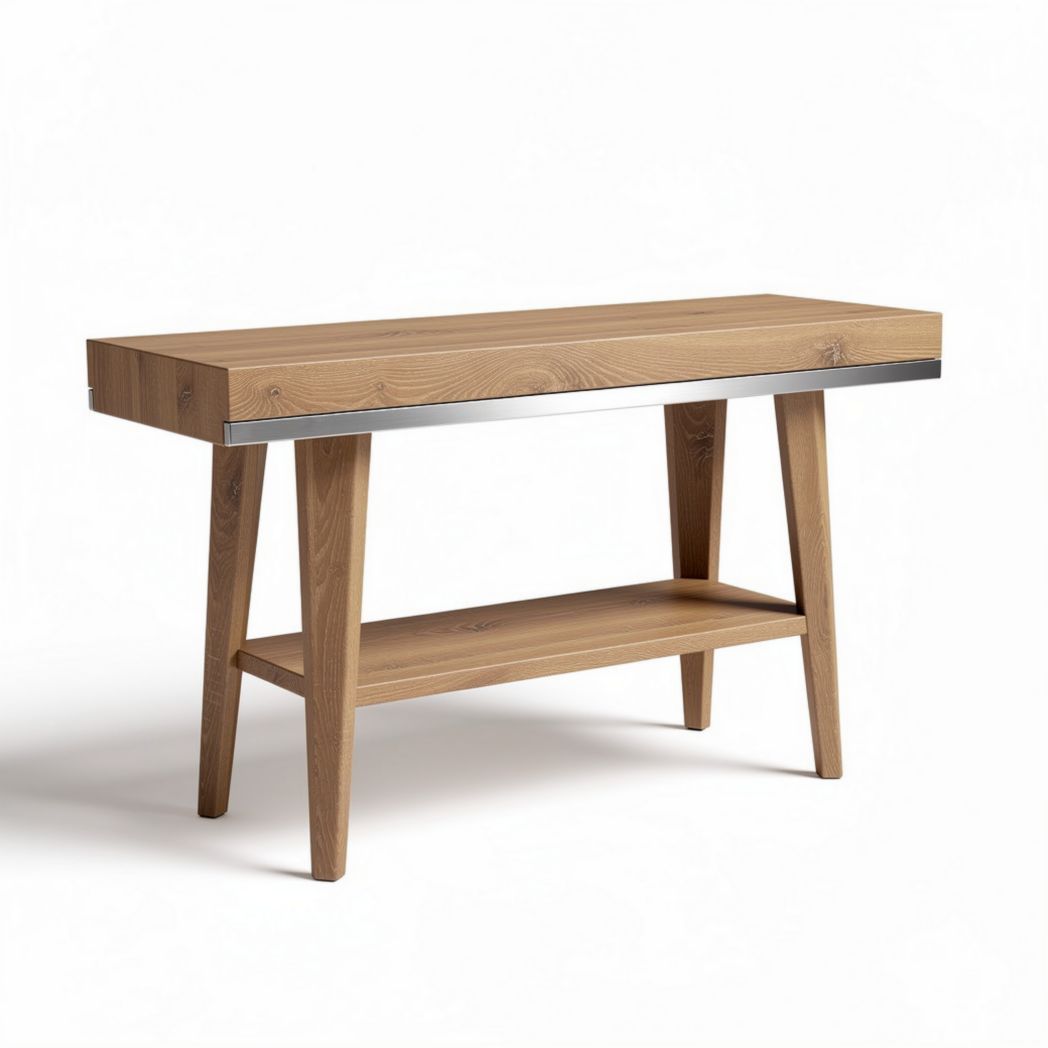 Wooden console table with metal accents and lower storage shelf 120 x 40 x 75cm