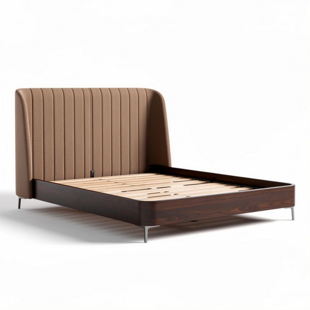 Fabric upholstered bed frame with wooden slats and modern design 200 x 160 x 100cm