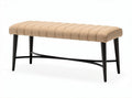 Upholstered bench with ribbed design in beige fabric and black metal legs 100 x 40 x 45cm