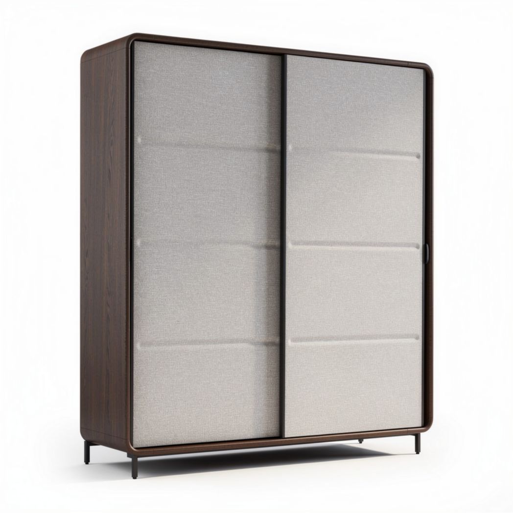Modern wooden wardrobe with sliding doors and fabric panels 150 x 45 x 170cm