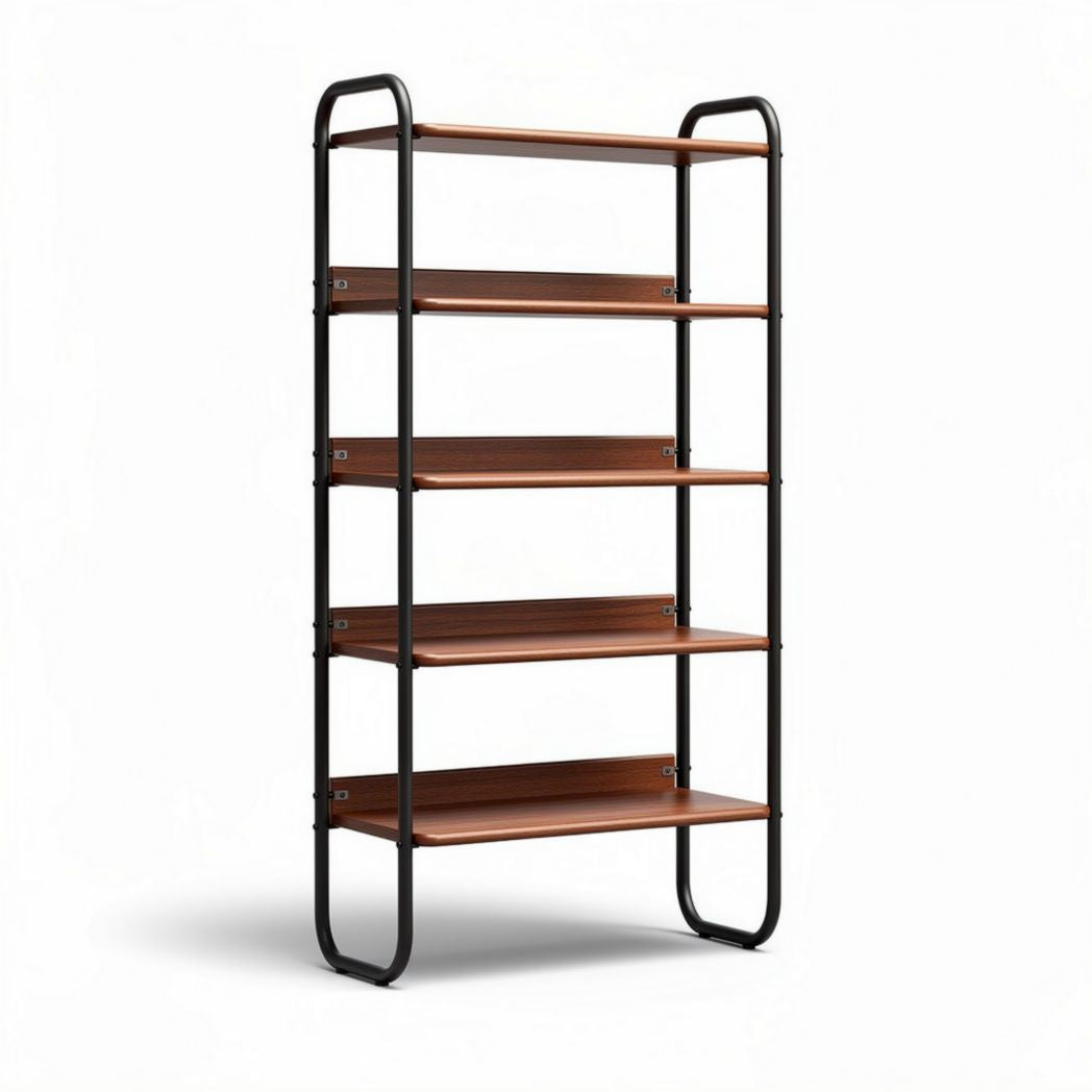 Wooden bookshelf with metal frame 80 x 30 x 180cm for home office storage
