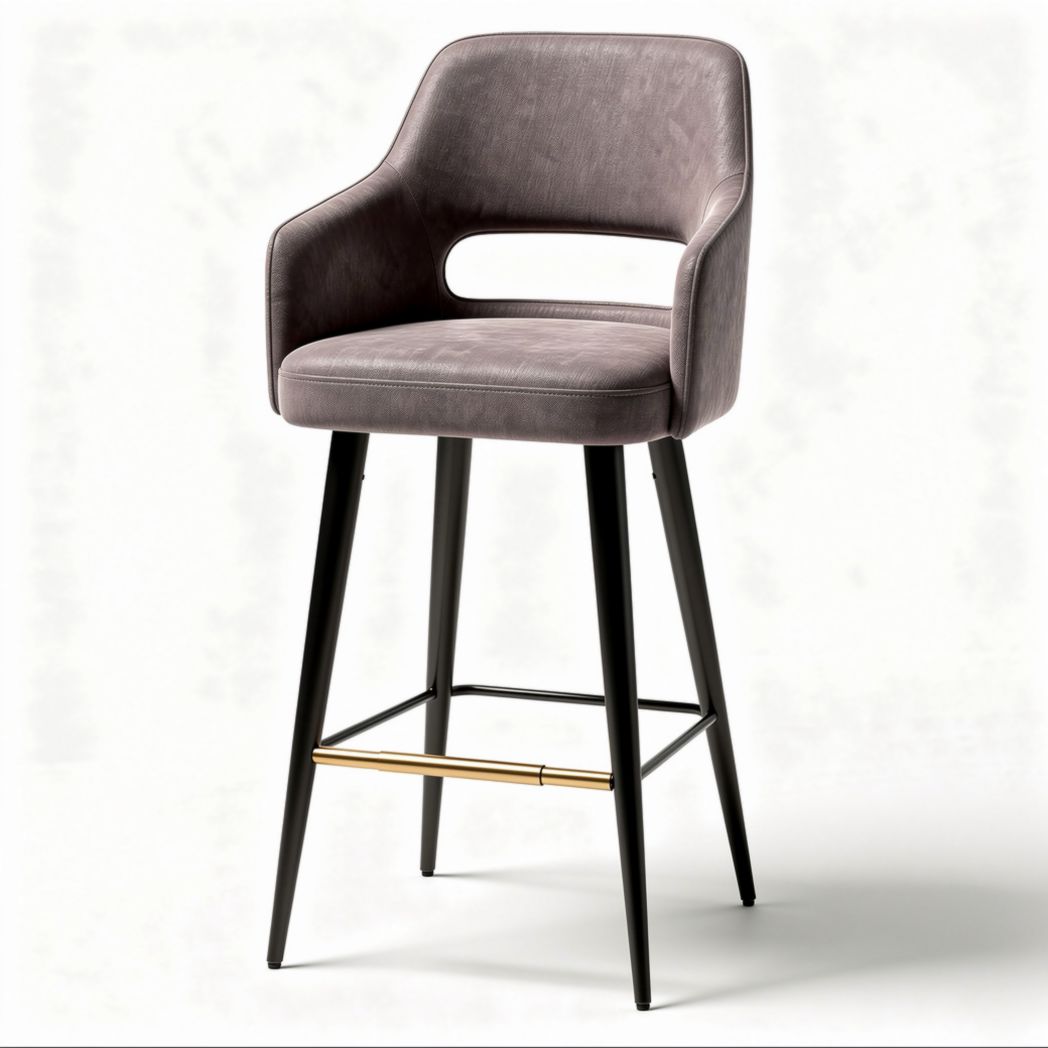 Contemporary upholstered bar stool with metal legs in grey 50 x 50 x 100cm