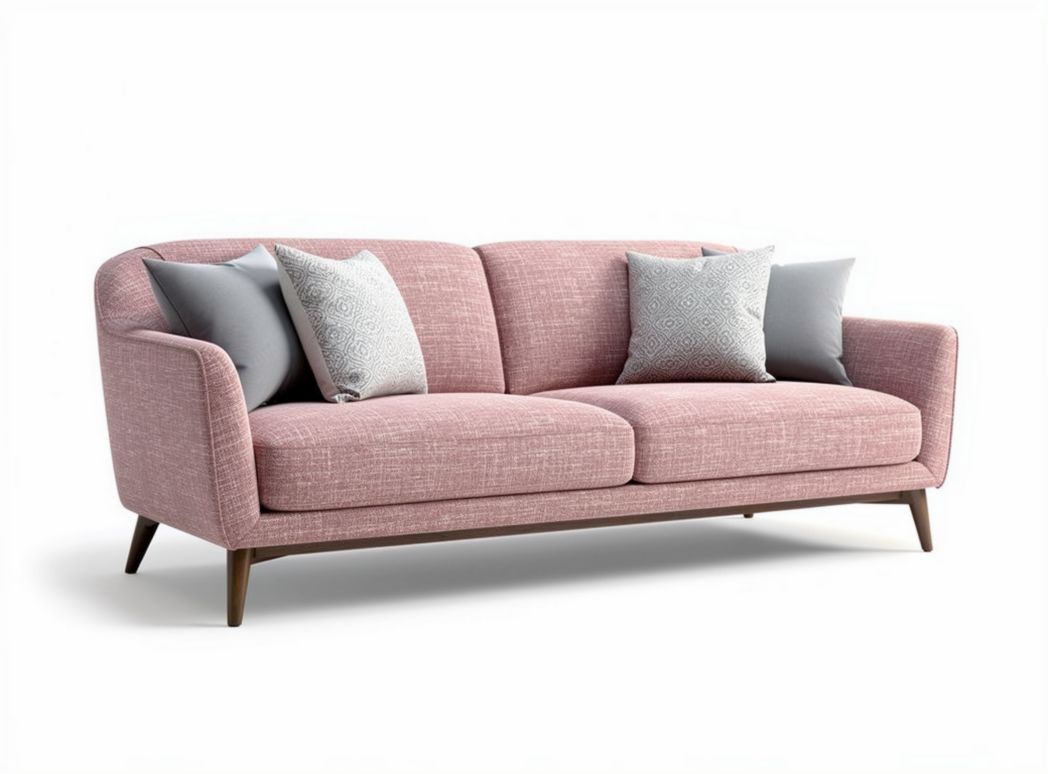 Modern pink fabric sofa with removable cushions and wooden legs 180 x 85 x 75cm