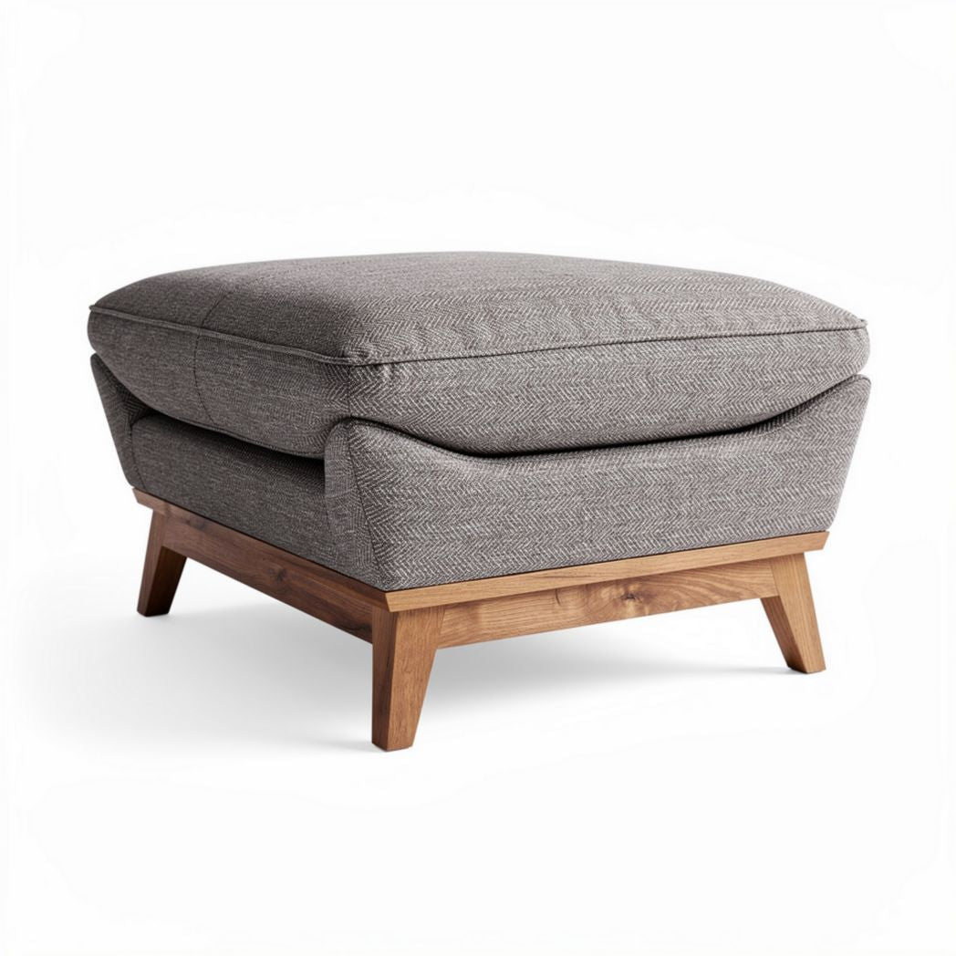 Upholstered ottoman with herringbone fabric and wood legs 60 x 60 x 40cm