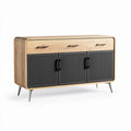 Wooden sideboard with black ribbed doors and metal legs 120 x 40 x 75cm